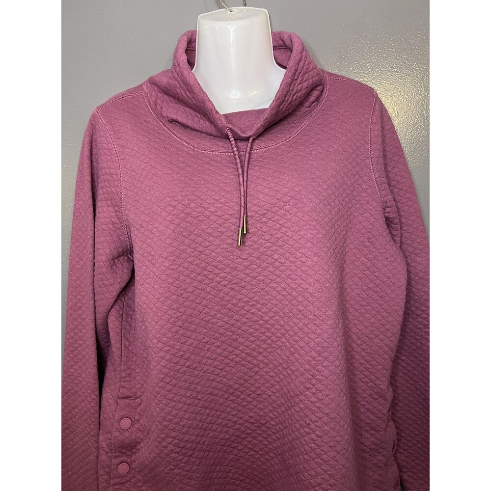 L.L. Bean Sweater Womens Medium Pink Quilted Cowl Neck Side Snap Pullover